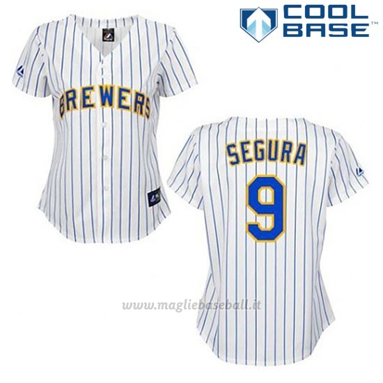 Maglia Baseball Uomo Milwaukee Brewers Jean Segura 9 Bianco Cool Base